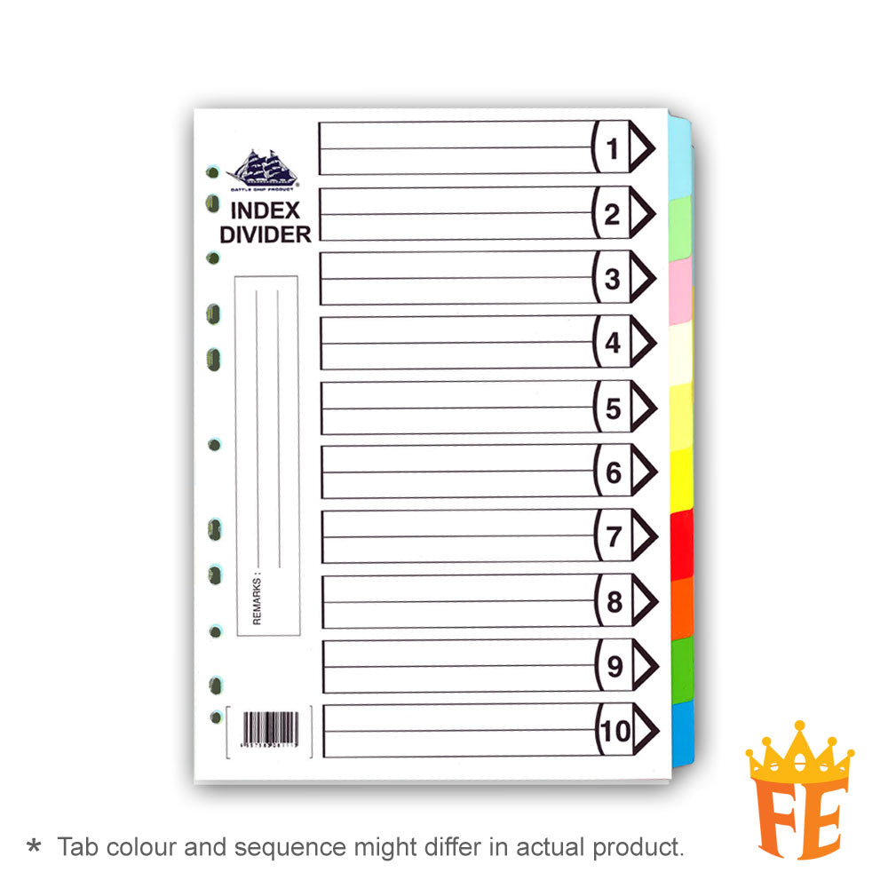 Battle Ship Index Divider A4 Size White / Colour / 5 Tabs / 10 Tabs