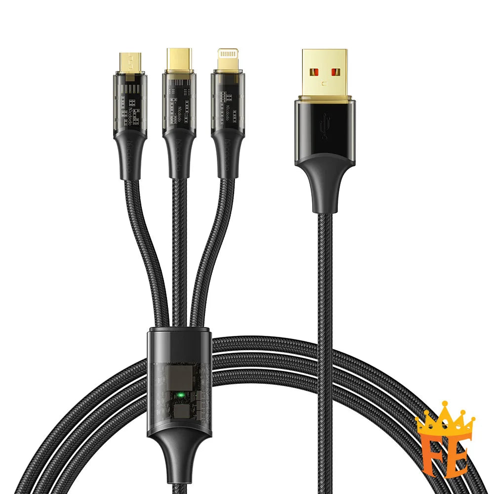 Mcdodo Amber Series 3 in 1 6A Super Fast Charging Cable 1.2M Black CA-3330