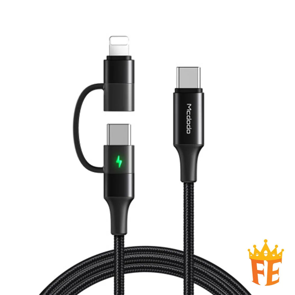 Mcdodo Atom Series 2 in 1 Type-C to Lightning + Type C Cable 1.2m with LED Black CA-7120