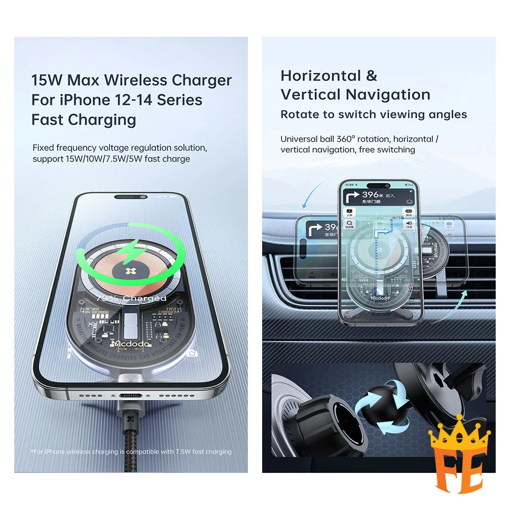 Mcdodo Prism Series Magnetic Wireless Charger Car Mount Dark Grey CH-2340
