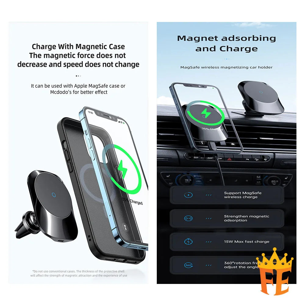 Mcdodo Magnetic Wireless Charger Car Mount Black CH-7071