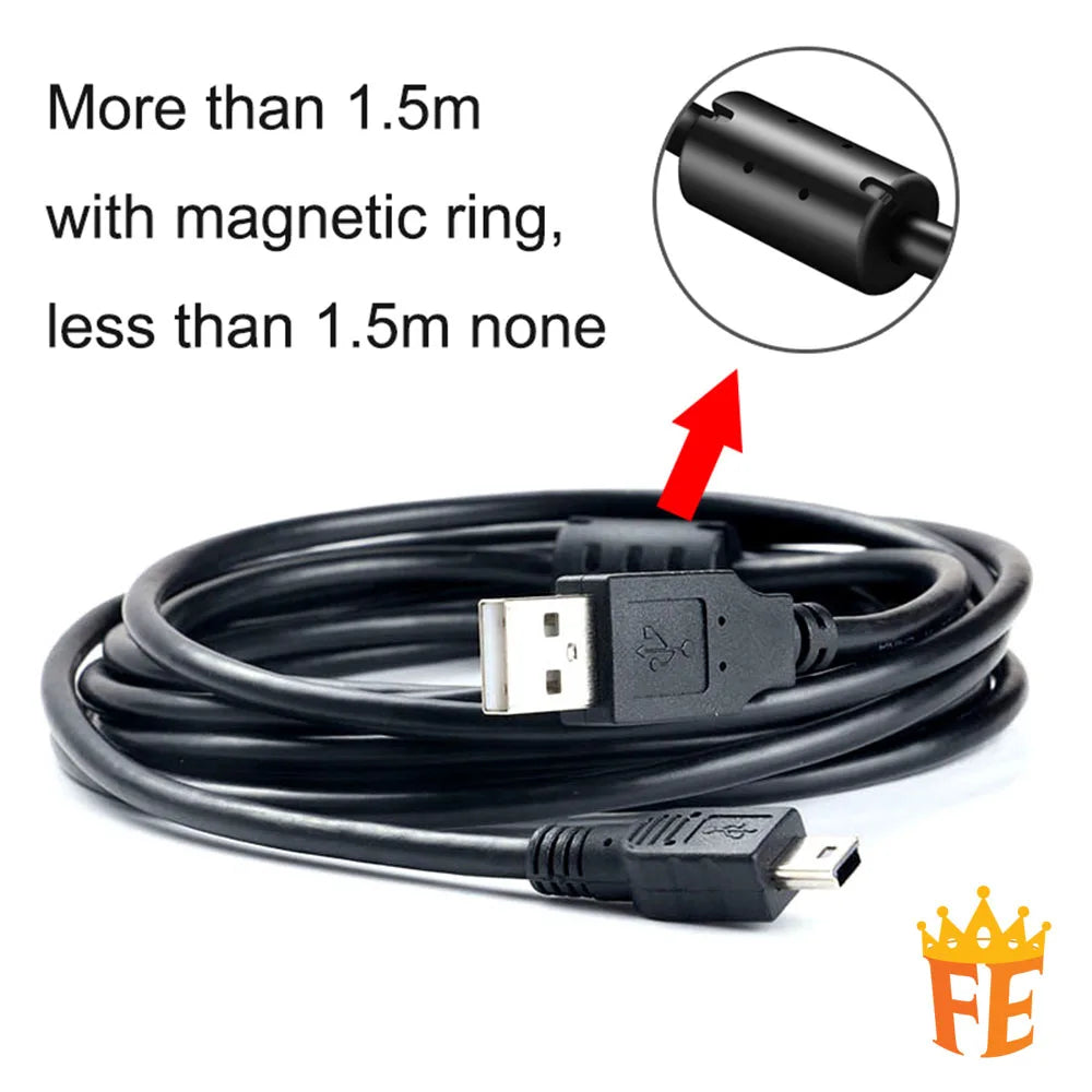 CLiPtec Digital Camera USB Cable USB to Mini 5 Pin USB Cable 1.5M (Comes With Magnetic coin)