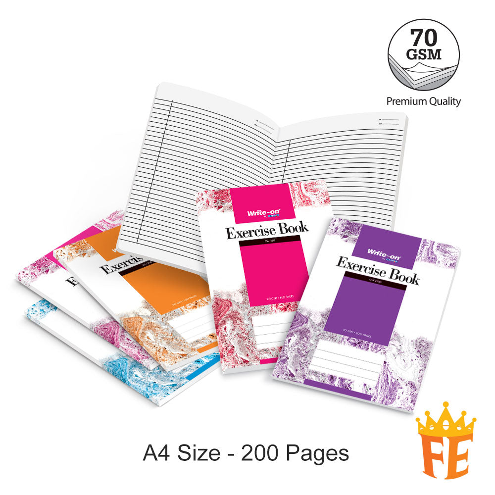 Write-on PP Cover Exercise Book 70gsm F5 / A4 - 80 / 100 / 120 / 160 / 200 Pages