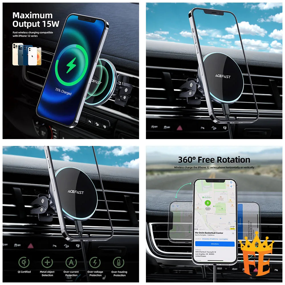 ACEFAST 15W Magnetic Wireless Charging Car Holder Silver D3