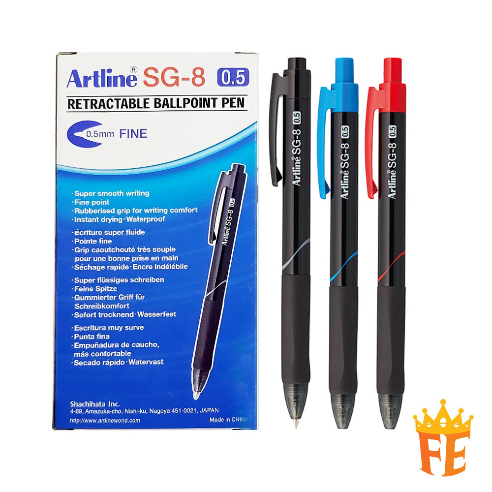 Artline Retractable Ballpoint Pen Sg-8 0.5mm Black / Blue / Red
