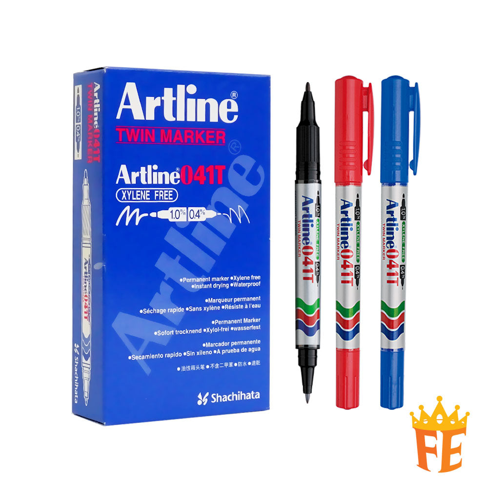 Artline Permanent Twin Tip Marker Ek-041T 1.0mm / 0.4mm Black / Blue / Red