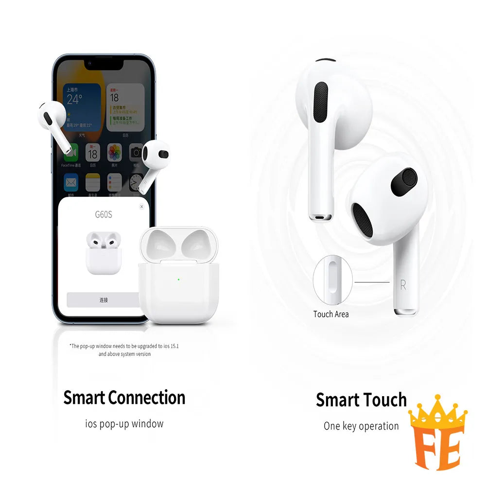 Recci TWS Earphone (Smart open lid and connect, smart touch) White G60S