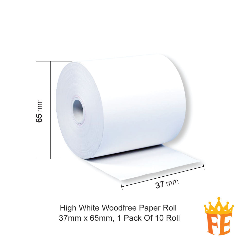 Sono-Roll High White Woodfree Paper Roll 37mm (Full Length) 1 Pack Of 10 Rolls