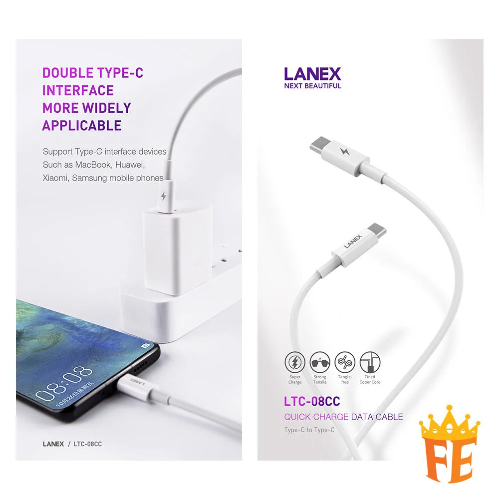 Lanex Fast Charge Type-C to Type-C Cable 1M White LTC-08CC