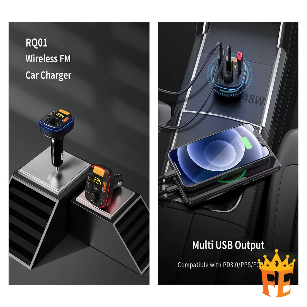 Recci PD+QC Wireless FM Car Charger Black RQ01