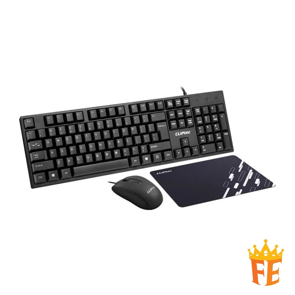 CLiPtec RZK263 USB 3 in 1 Keyboard, Mouse, & Mouse-Pad (Ofiz-Combo 3) Black RZK-263