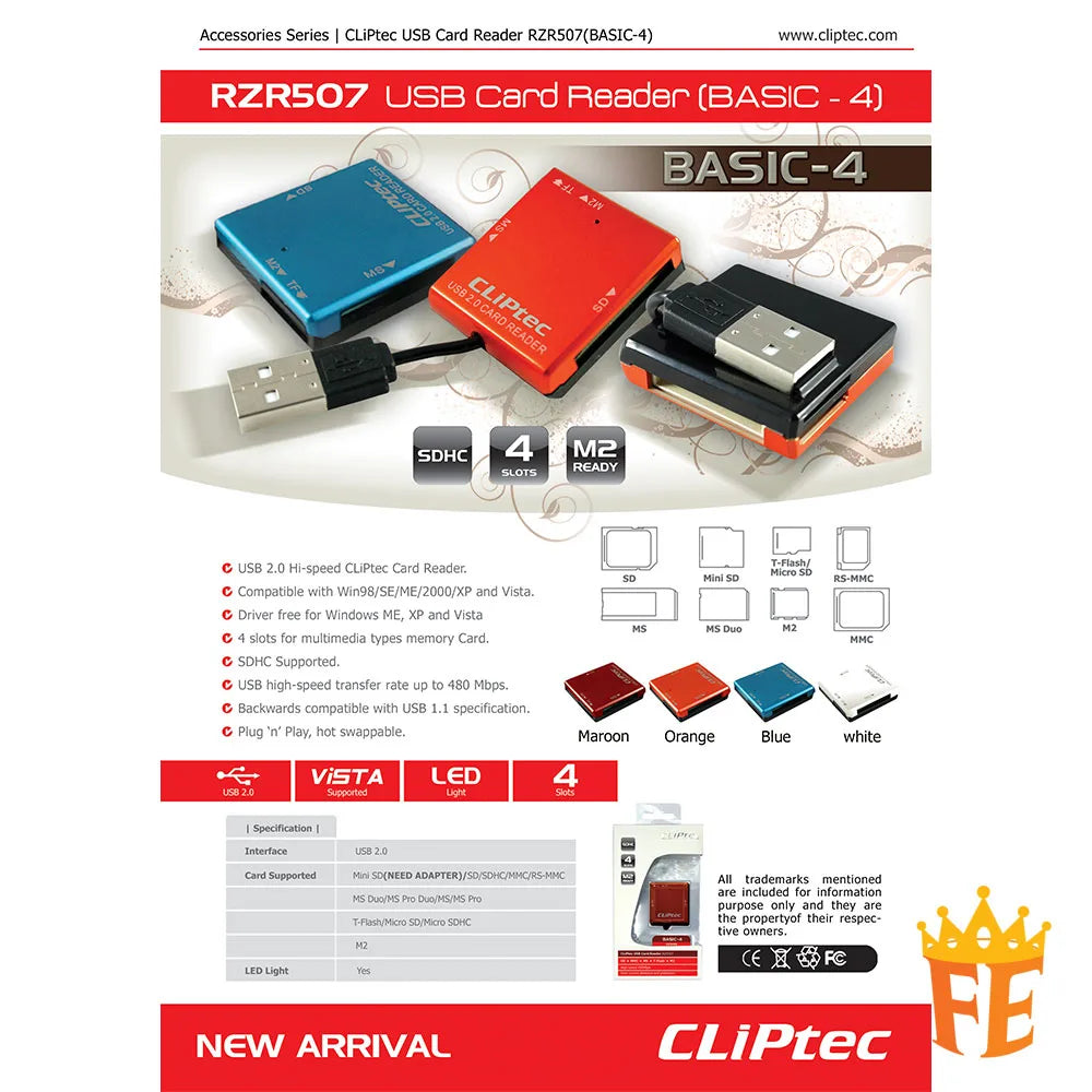 CLiPtec USB 2.0 All in 1 Card Reader (Basic-5) RZR-507