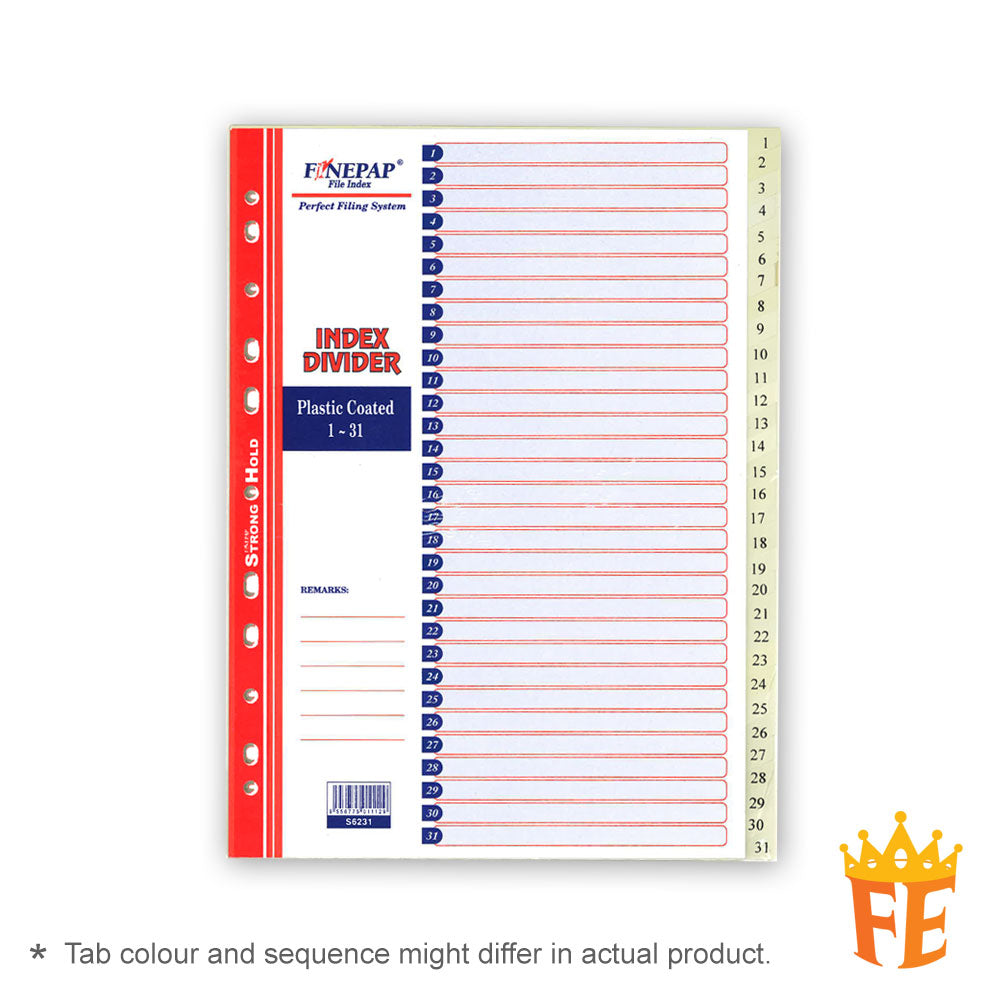 Finepap Plastic Coated Index Divider Jan-Dec / A-Z / 1-12 / 1-31 / 5 Tabs / 10 Tabs / 12 Tabs