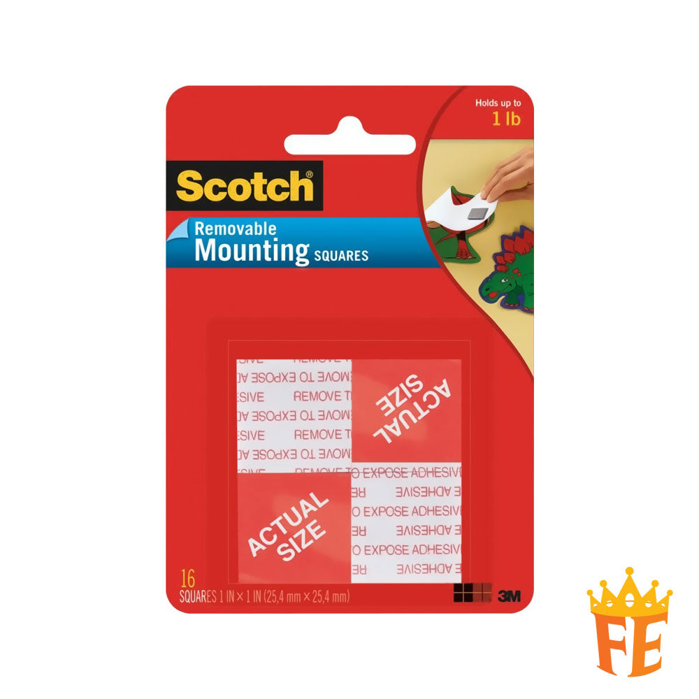 3M Scotch 108 Removable Mounting Square 1" X 16Pcs