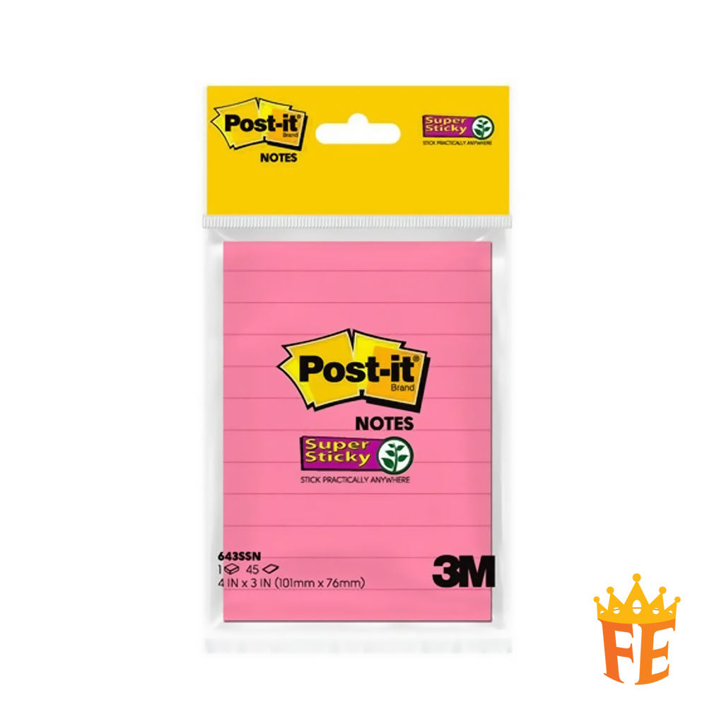 3M Post-It Super Sticky Lined Notes 6433ss 4" X 3" (90S)
