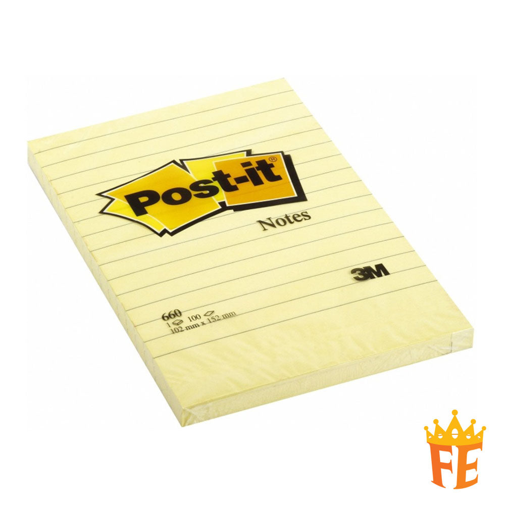 3M Post-It Classic Notes 660 Lined Notes Yellow 4" X 6" 100s