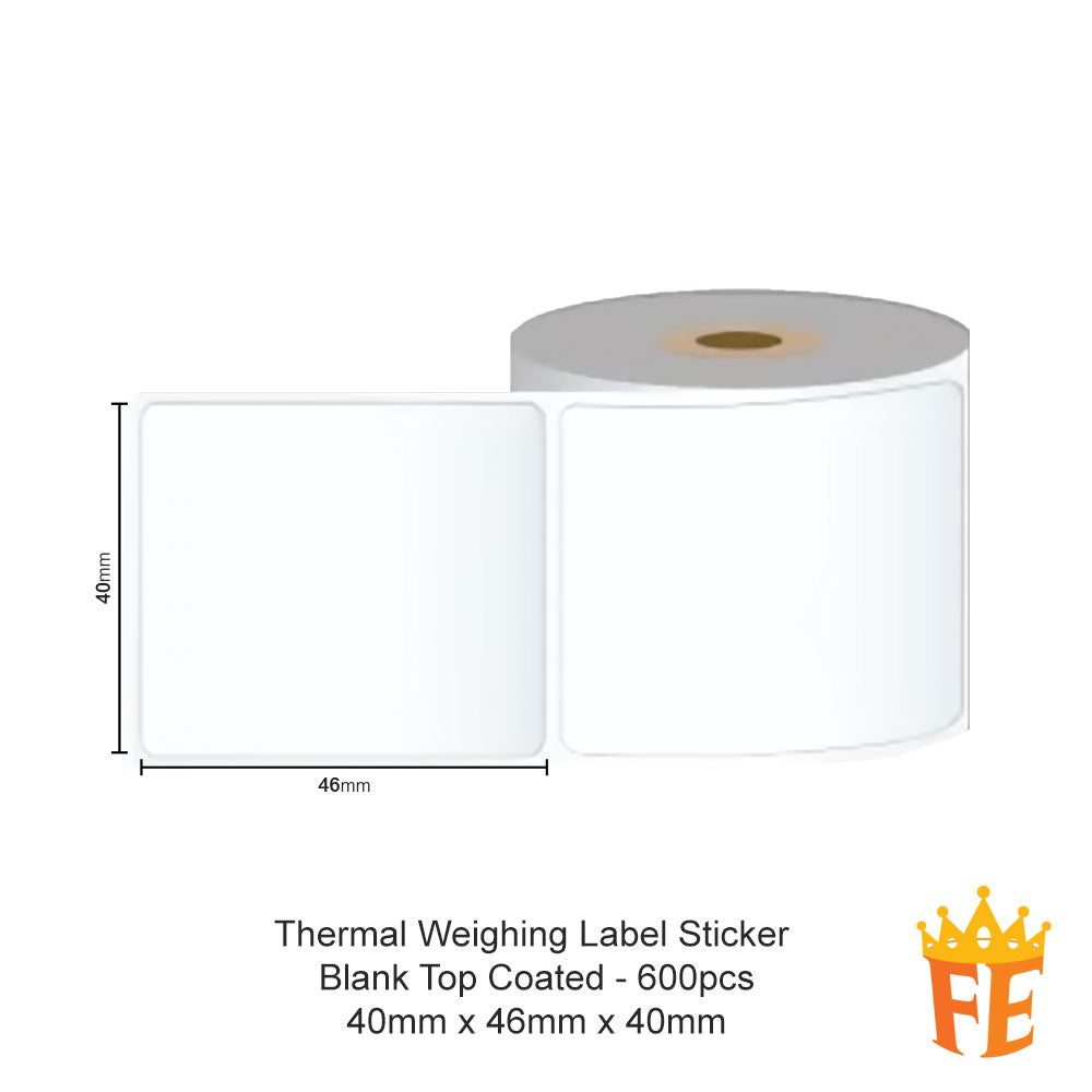 Sono-Roll Thermal Weighing Label Sticker Roll Type 40mm x 46mm x 40mm Top Coated 600 Pcs Per Roll 1 Pack Of 10 Rolls