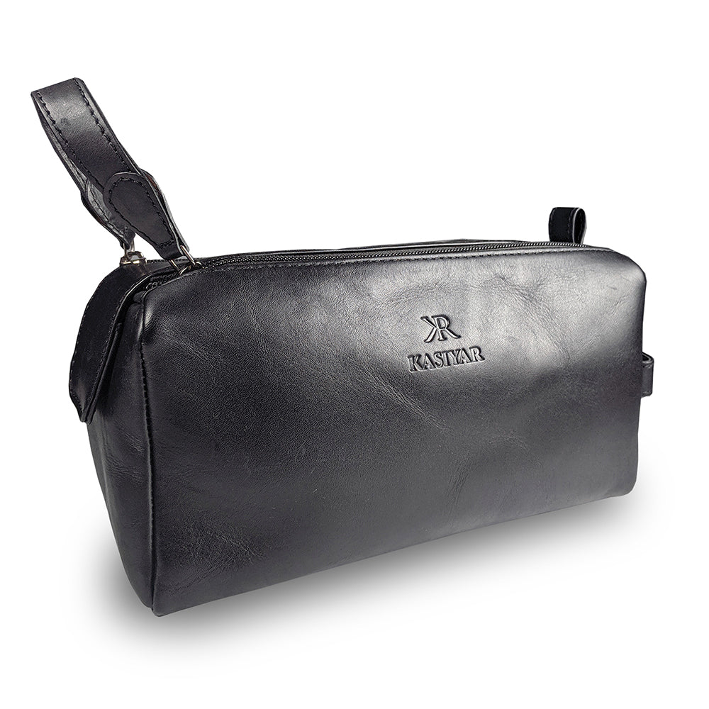 KASIYAR Premium Leather Wash Bag With Magnet Black KR-014