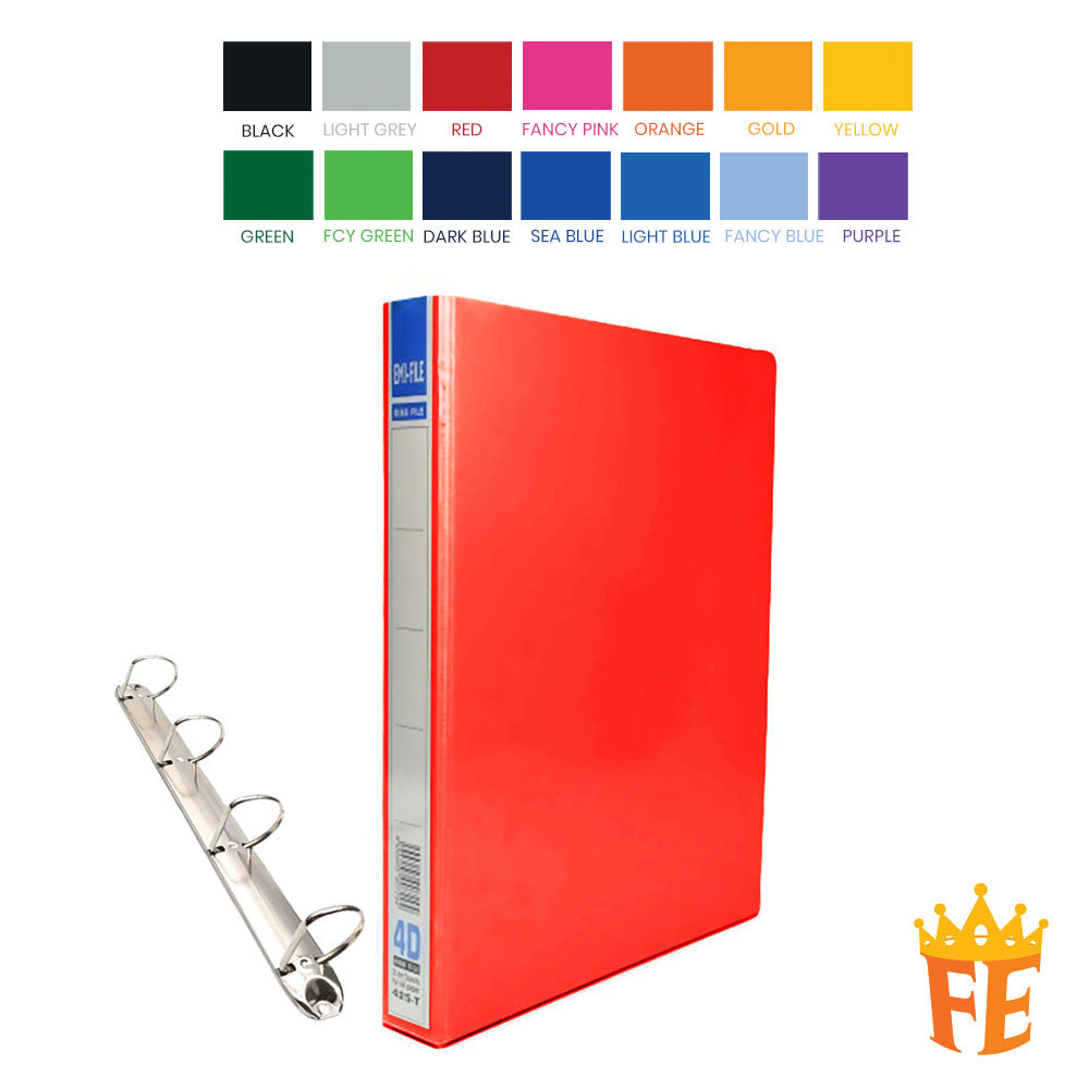 EMI Colour PVC File 2O / 2D / 3D / 4D Ring Binder With Transparency Cover 25 / 40 / 50 / 65 / 80mm A4 / A3