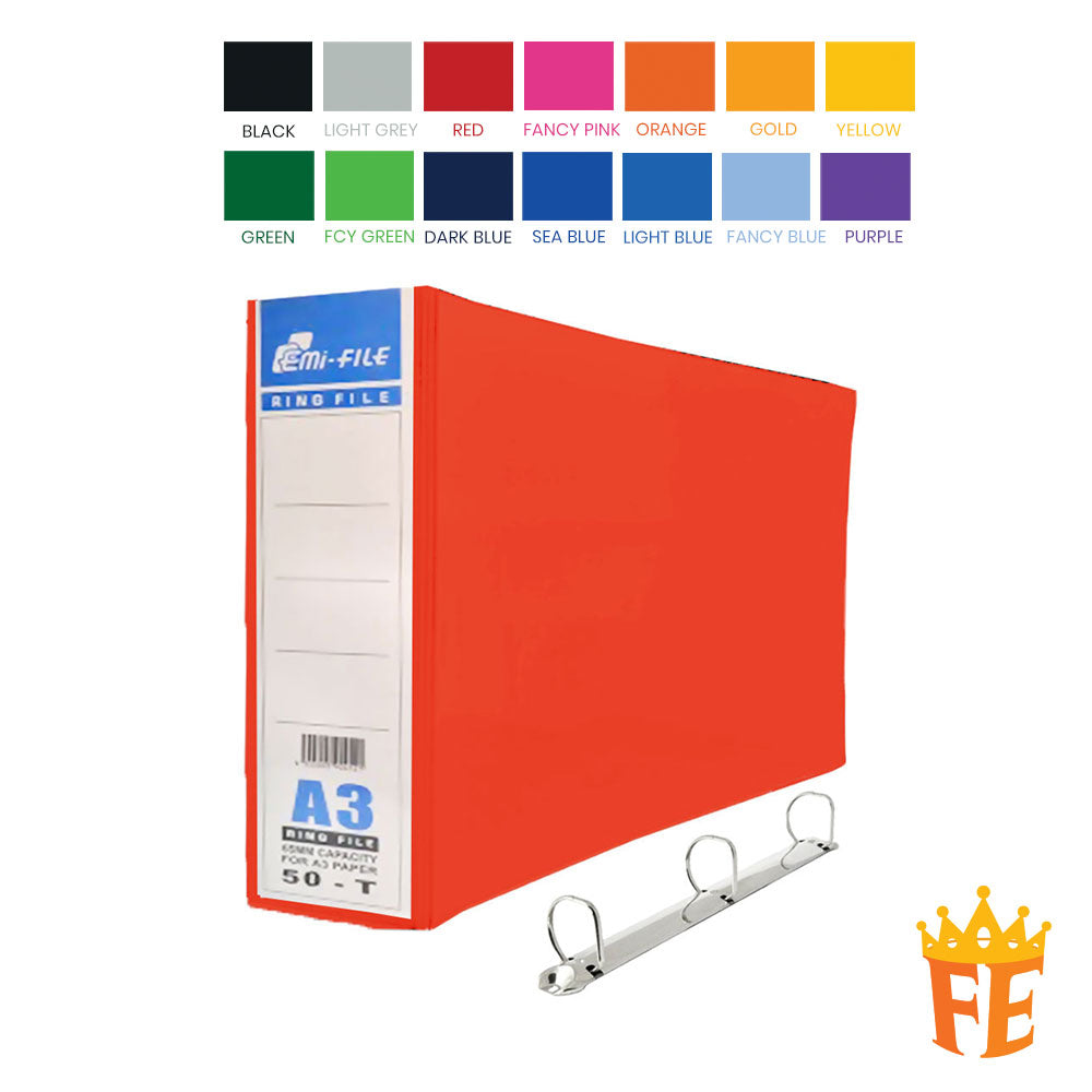 EMI Colour PVC File 2O / 2D / 3D / 4D Ring Binder With Transparency Cover 25 / 40 / 50 / 65 / 80mm A4 / A3