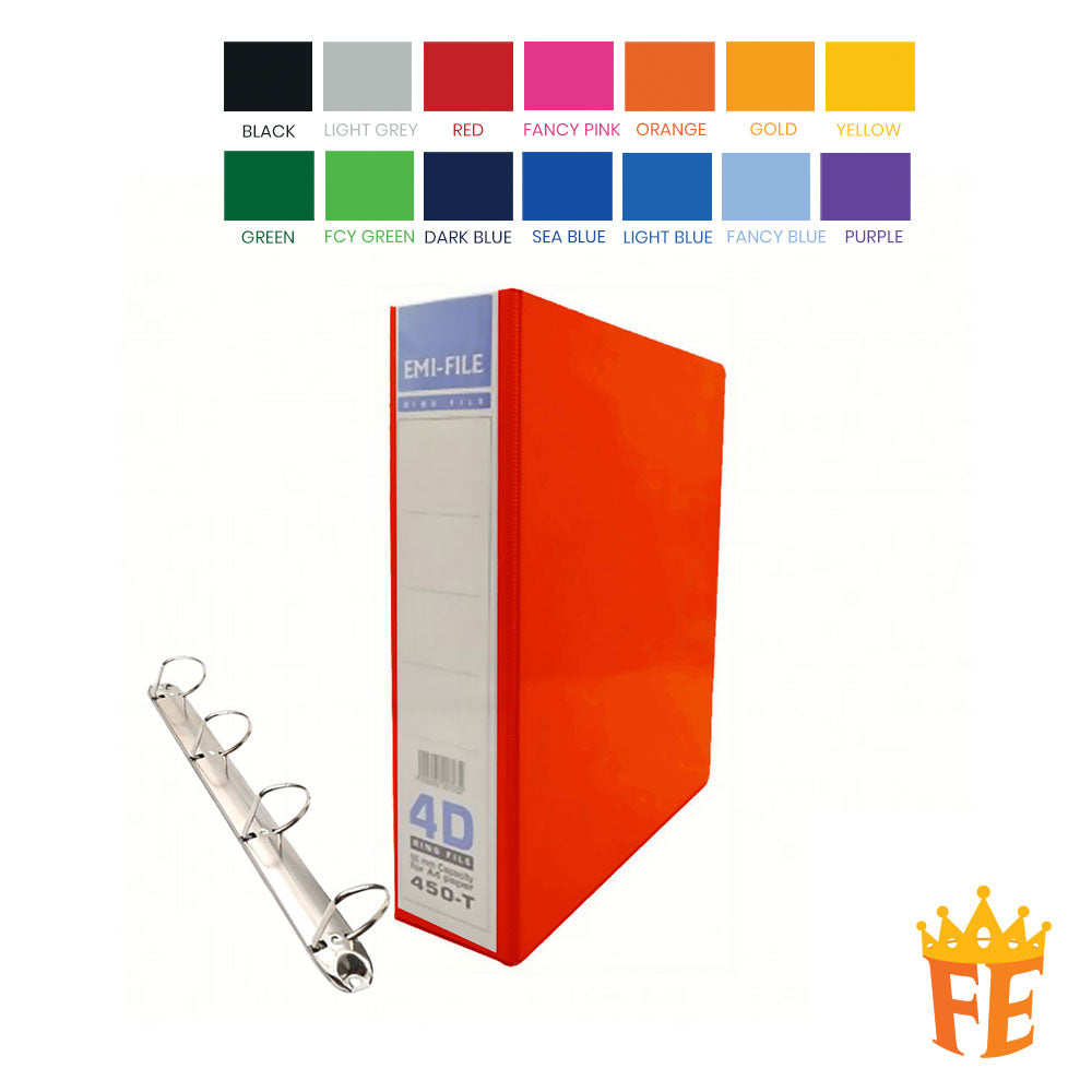 EMI Colour PVC File 2O / 2D / 3D / 4D Ring Binder With Transparency Cover 25 / 40 / 50 / 65 / 80mm A4 / A3