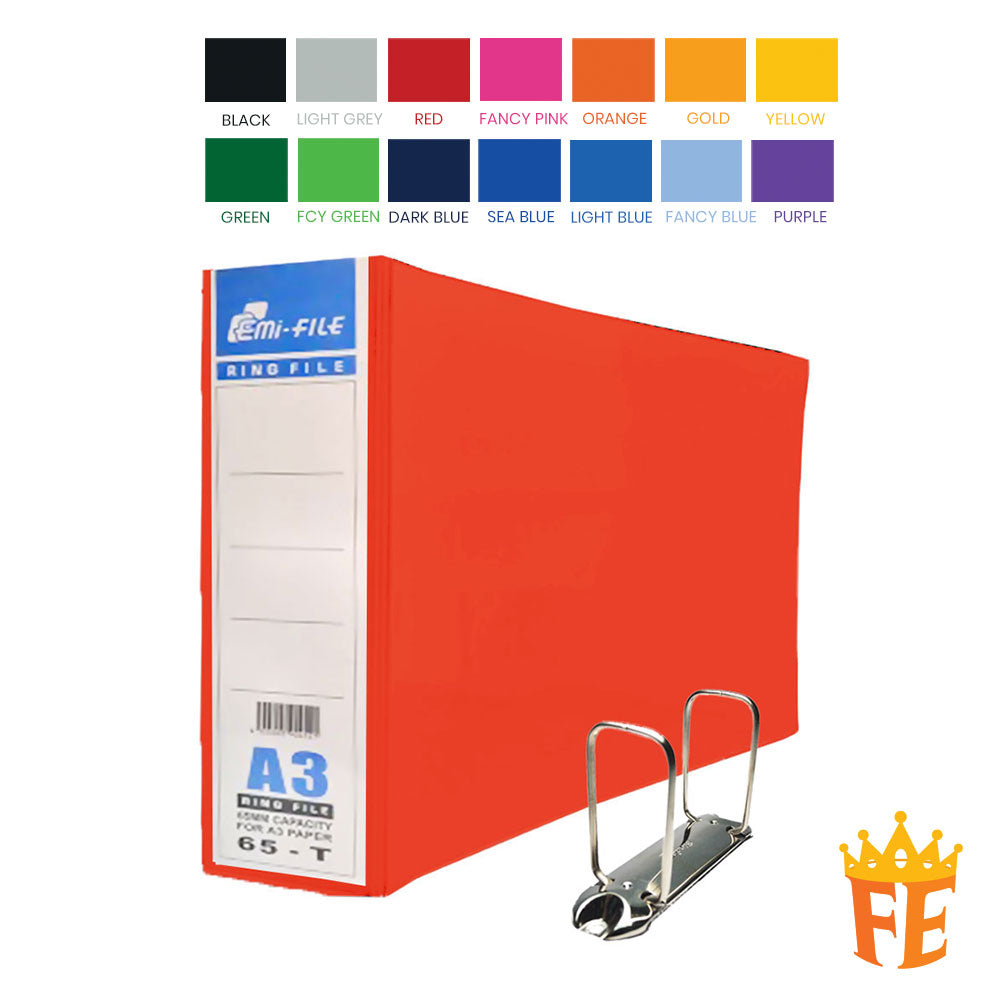 EMI Colour PVC File 2O / 2D / 3D / 4D Ring Binder With Transparency Cover 25 / 40 / 50 / 65 / 80mm A4 / A3