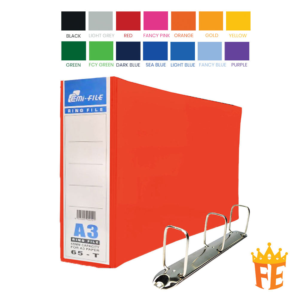 EMI Colour PVC File 2O / 2D / 3D / 4D Ring Binder With Transparency Cover 25 / 40 / 50 / 65 / 80mm A4 / A3