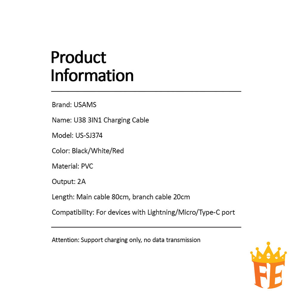 U38 3in1 Charging Cable Us-sj367