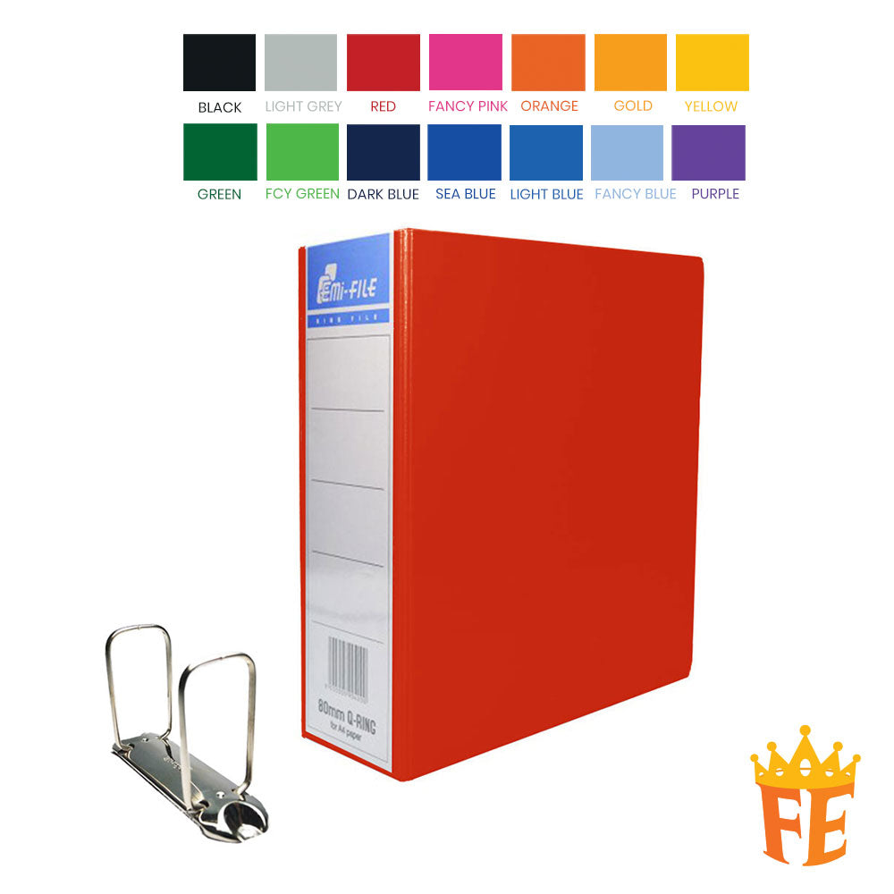 EMI Colour PVC File 2O / 2D / 3D / 4D Ring Binder With Transparency Cover 25 / 40 / 50 / 65 / 80mm A4 / A3