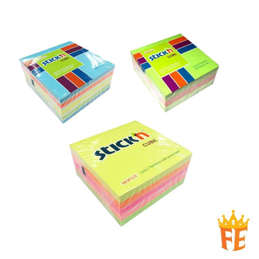 Hopax Pastel & Neon Sticky Notes Cube 2" X 2" / 3" X 3"