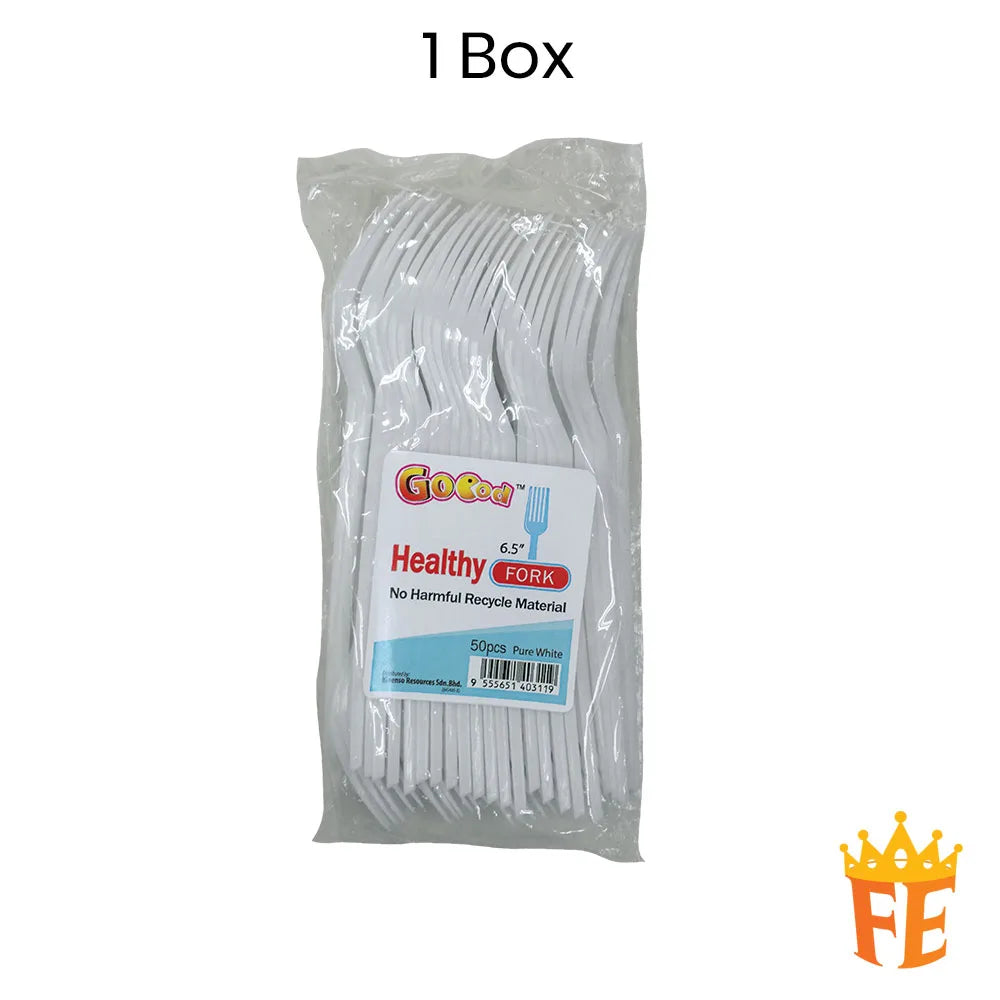 Goood Plastic Disposable Fork & Spoon White 6.5"(Pack of 50pcs)