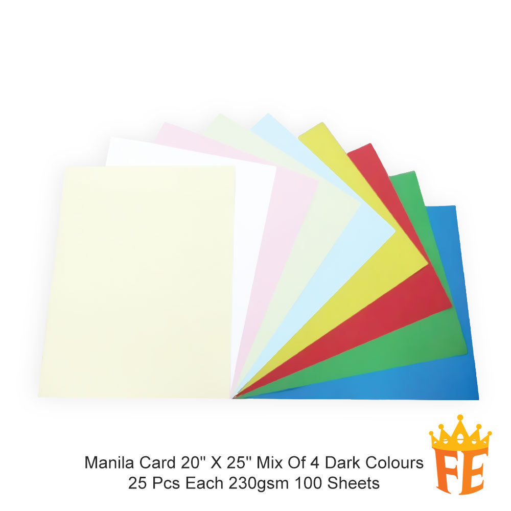 Manila Card 20" X 25" Light / Dark / Mix Colours 230gsm 100 Sheets