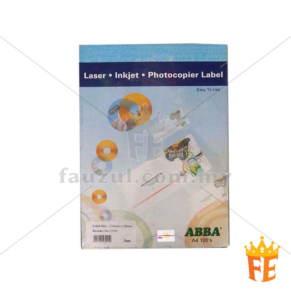 Abba Label A4 100 Sheets Per Pack All Size