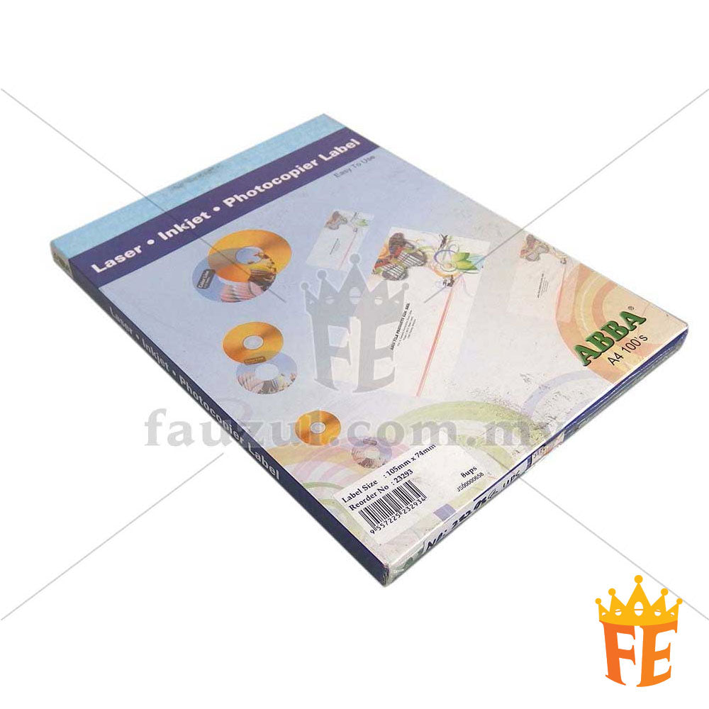 Abba Label A4 100 Sheets Per Pack All Size