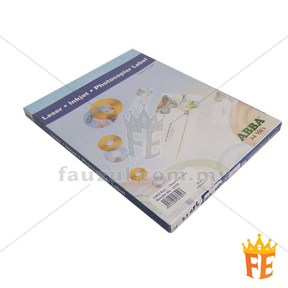 Abba Label A4 100 Sheets Per Pack All Size