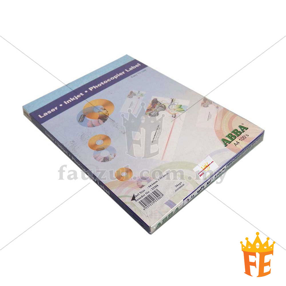 Abba Label A4 100 Sheets Per Pack All Size