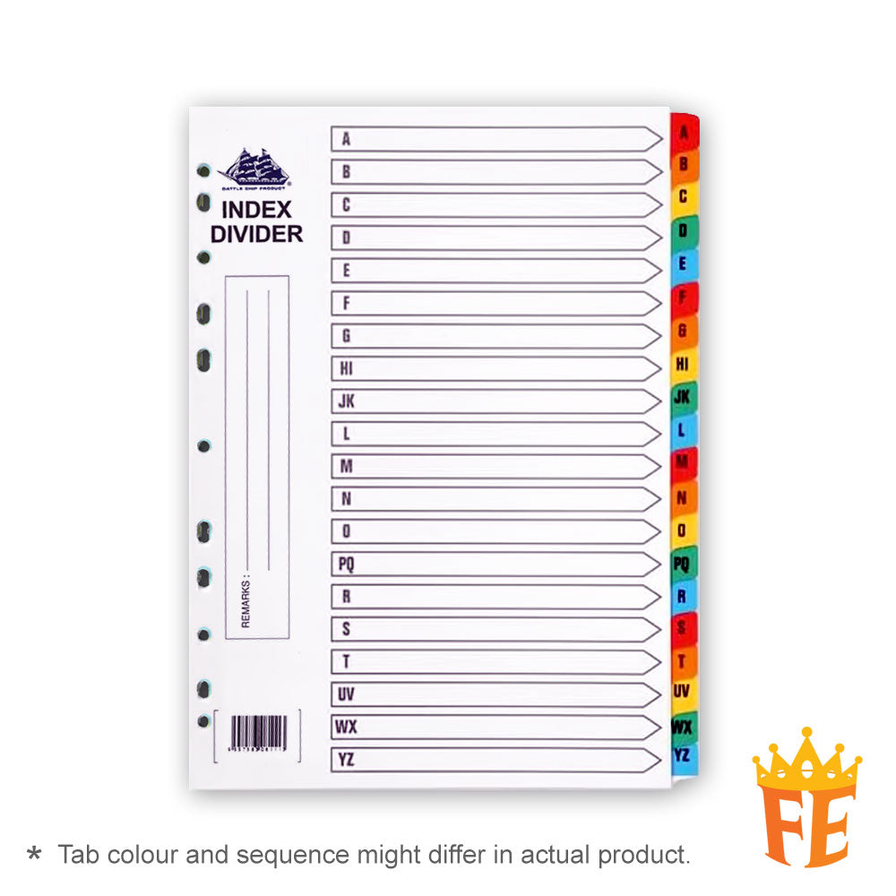 Battle Ship Index Divider A4 Size Colour 1-12 / 1-31 / A-Z / Mon-Sun / Jan-Dec