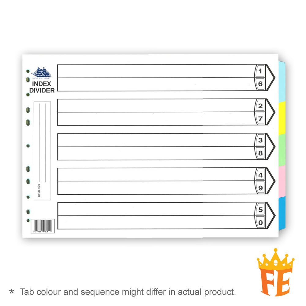 Battle Ship Index Divider A3 Size Colour / 5 Tabs / 10 Tabs