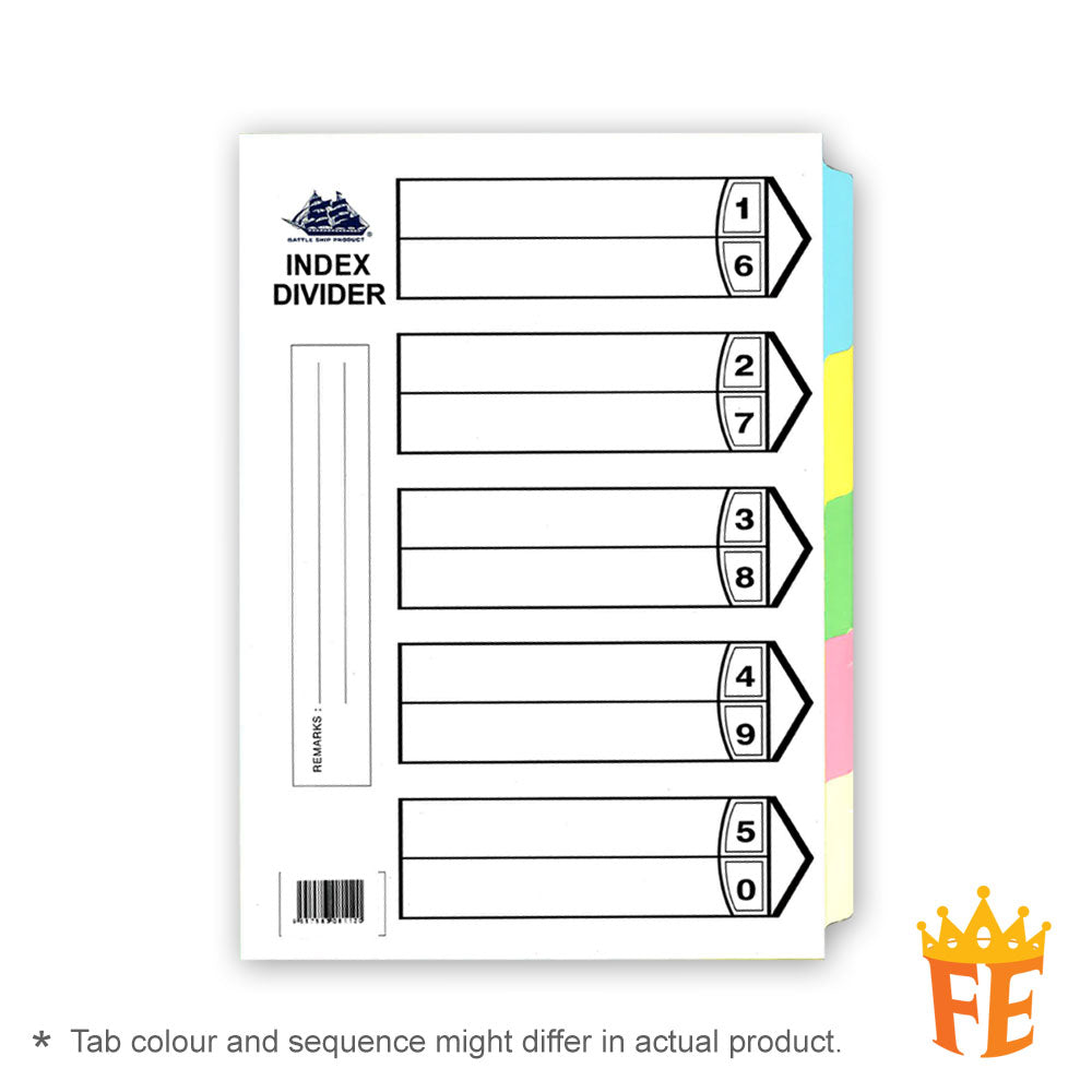 Battle Ship Index Divider A4 Size Without Hole White / Colour / 5 Tabs / 10 Tabs