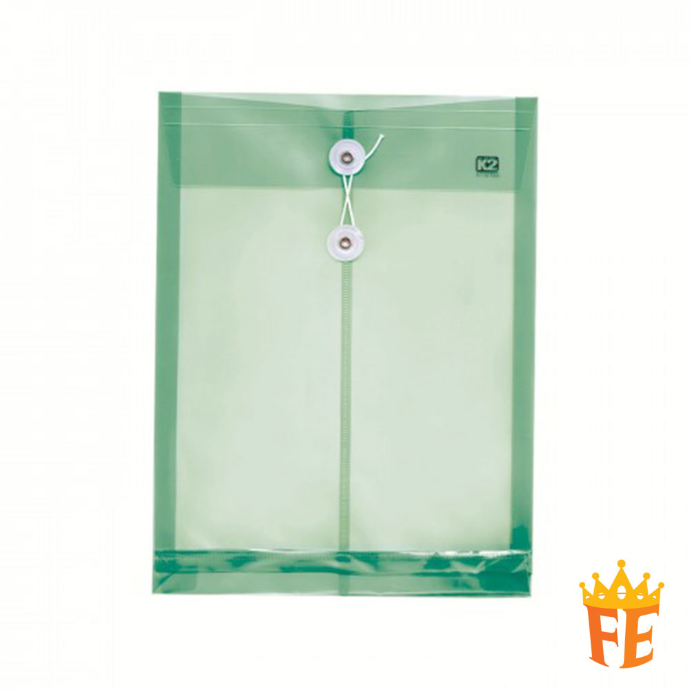 K2 PP Envelope File Holder A4 / F4 Multi Colour With Button And String Closure