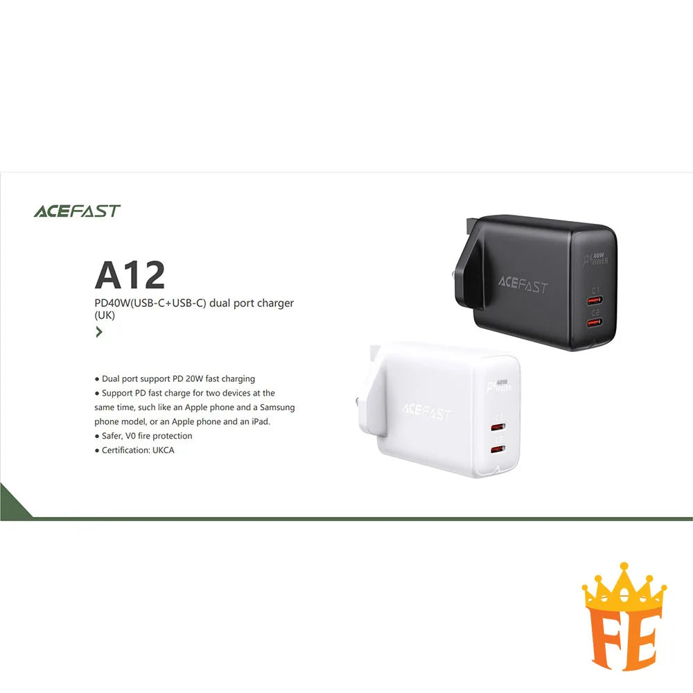 ACEFAST PD40W (USB-C+USB-C) Dual Port Charger A12