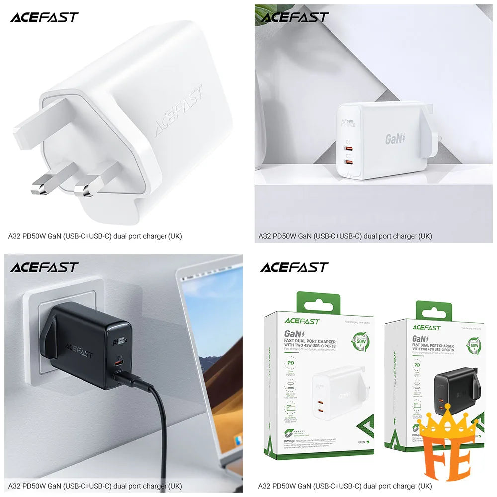 ACEFAST PD50W GaN (USB-C+USB-C) Dual Port Charger A32