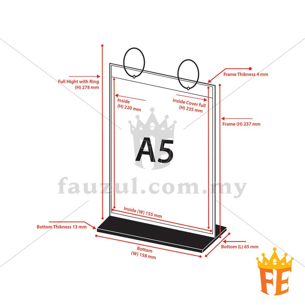 Acrylic Flippable Menu / Advertising Board with 6 Loose Leaves A6 / A5 / A6