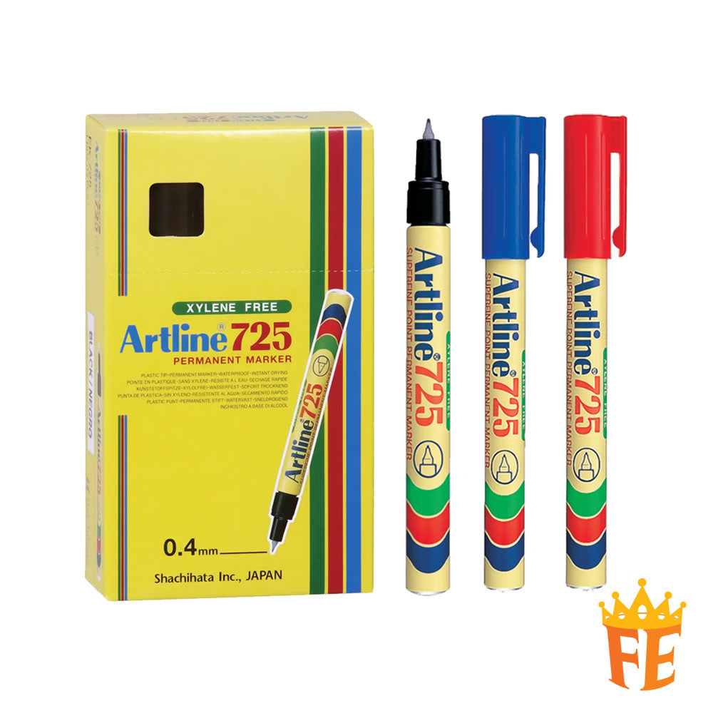 Artline Permanent Marker 725 Fine Tip 0.4mm Black / Blue / Red