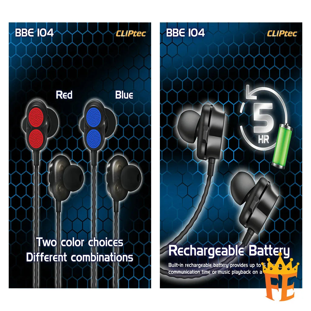 CLiPtec Dual Dynamic Drivers Bluetooth Earphone - Air-2Sonic BBE-104