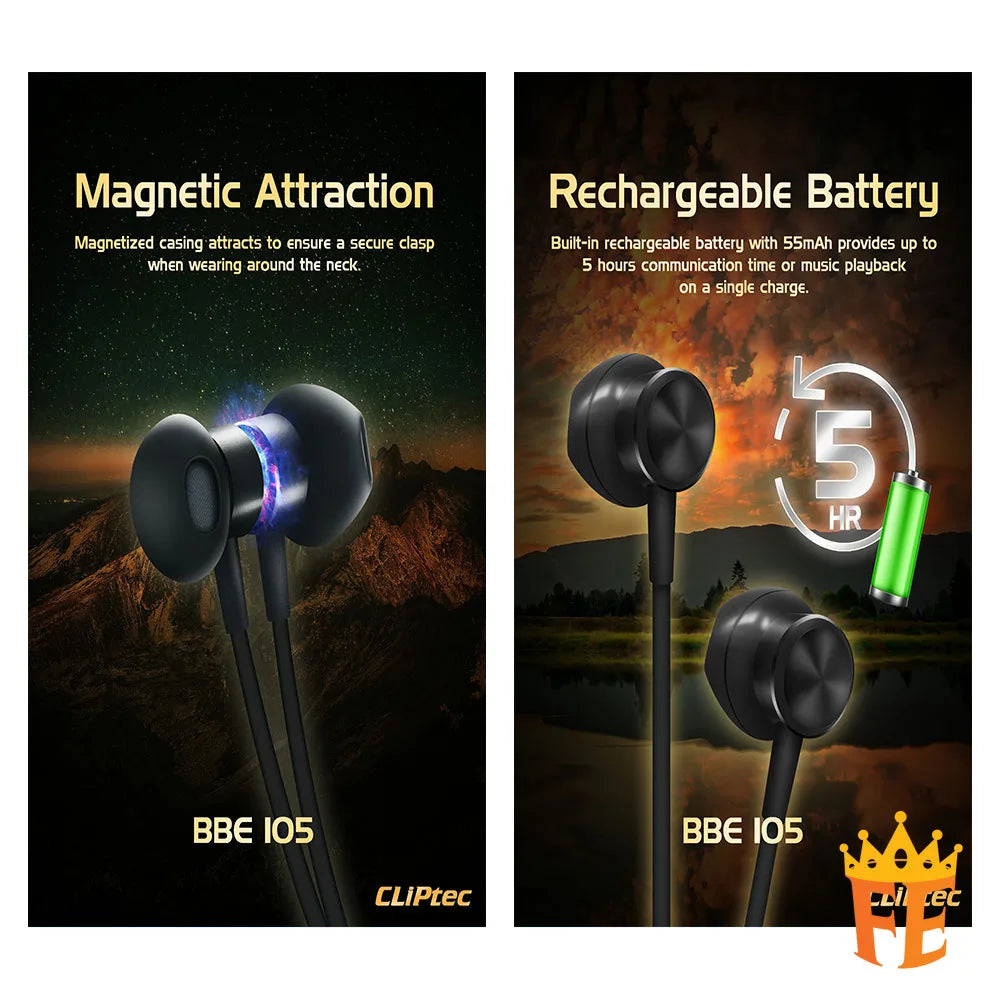 CLiPtec Wireless Bluetooth Magnetic Stereo Earphone - Air-Rhythm BBE-105