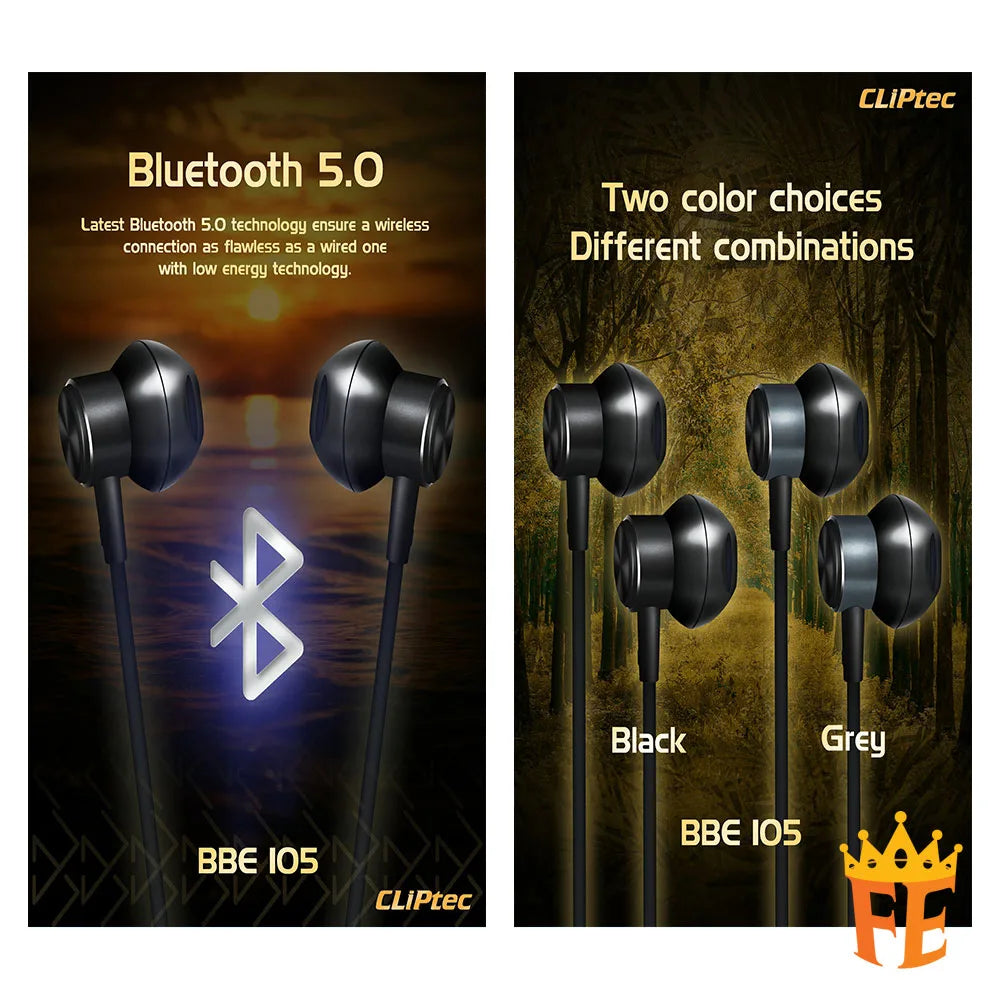 CLiPtec Wireless Bluetooth Magnetic Stereo Earphone - Air-Rhythm BBE-105