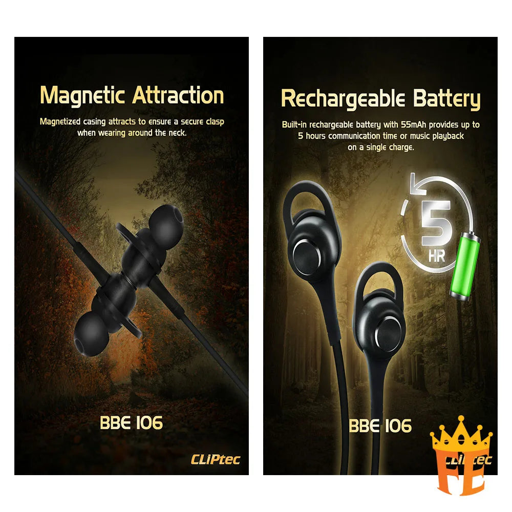 CLiPtec Wireless Bluetooth Magnetic Stereo Earphone - Air-Mix BBE-106