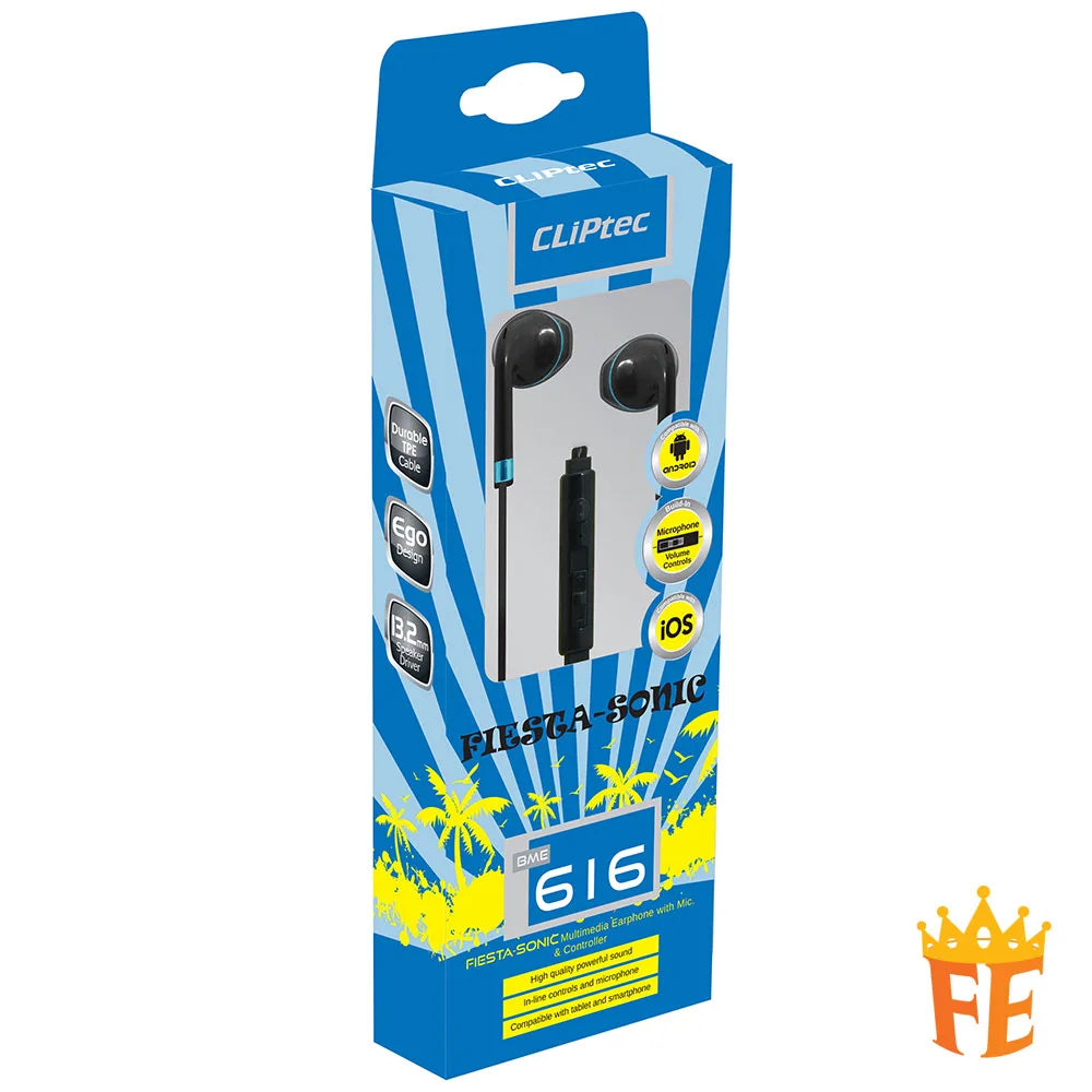 CLiPtec BME616 FIESTA-SONIC Multimedia Earphone with Mic. & Controller BME-616