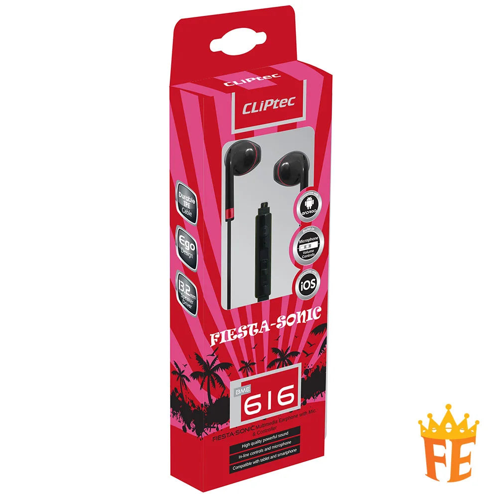 CLiPtec BME616 FIESTA-SONIC Multimedia Earphone with Mic. & Controller BME-616